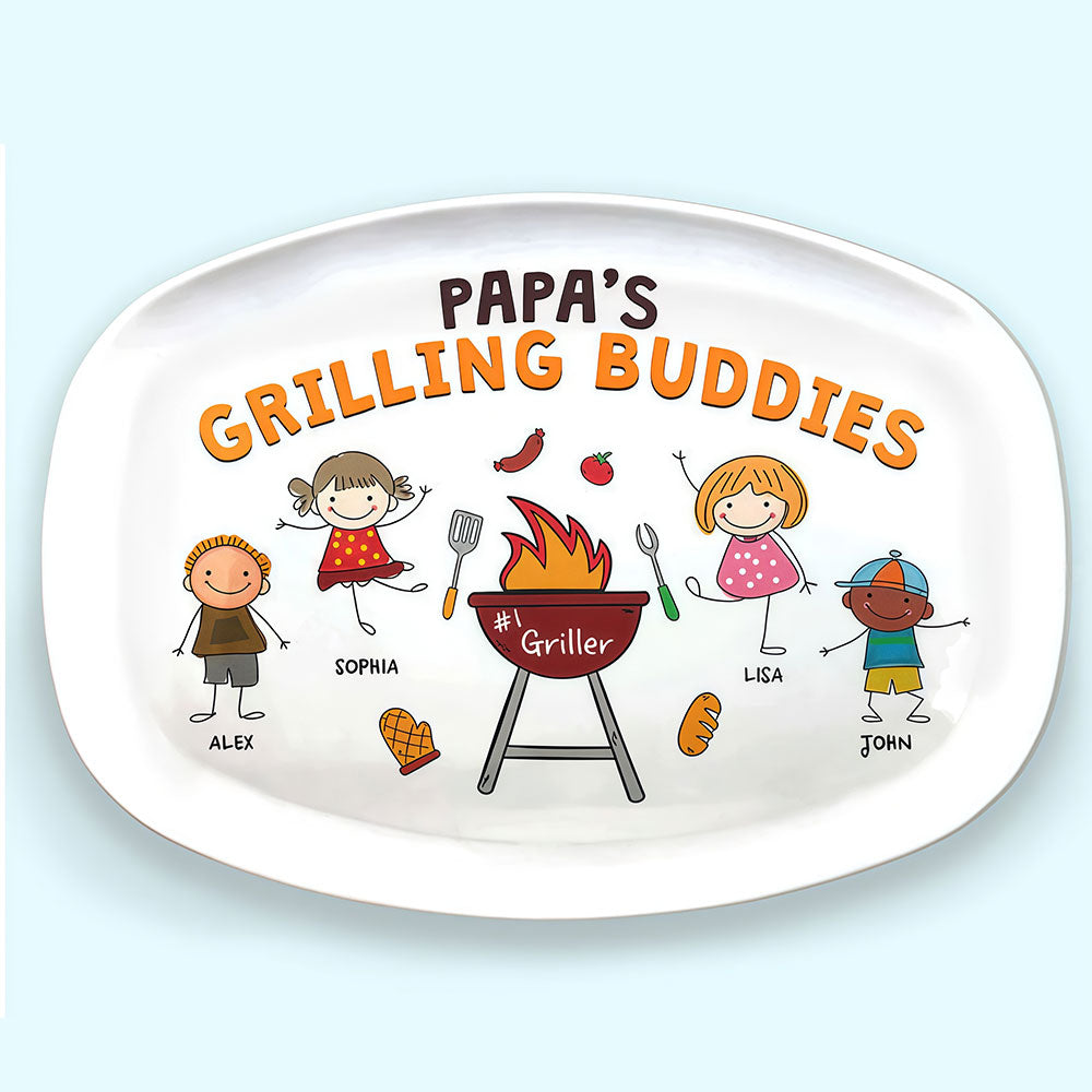 Grilling Buddies - Family Personalized Custom Platter - Father's Day, Birthday Gift For Dad