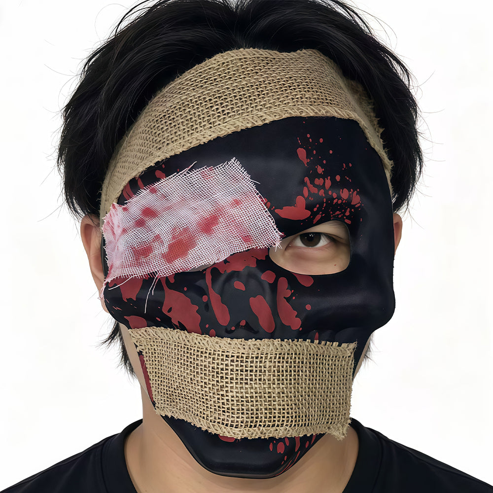 Halloween funny mask for men with blood-stained fabric patches for a half-face party cosplay for horror pranks