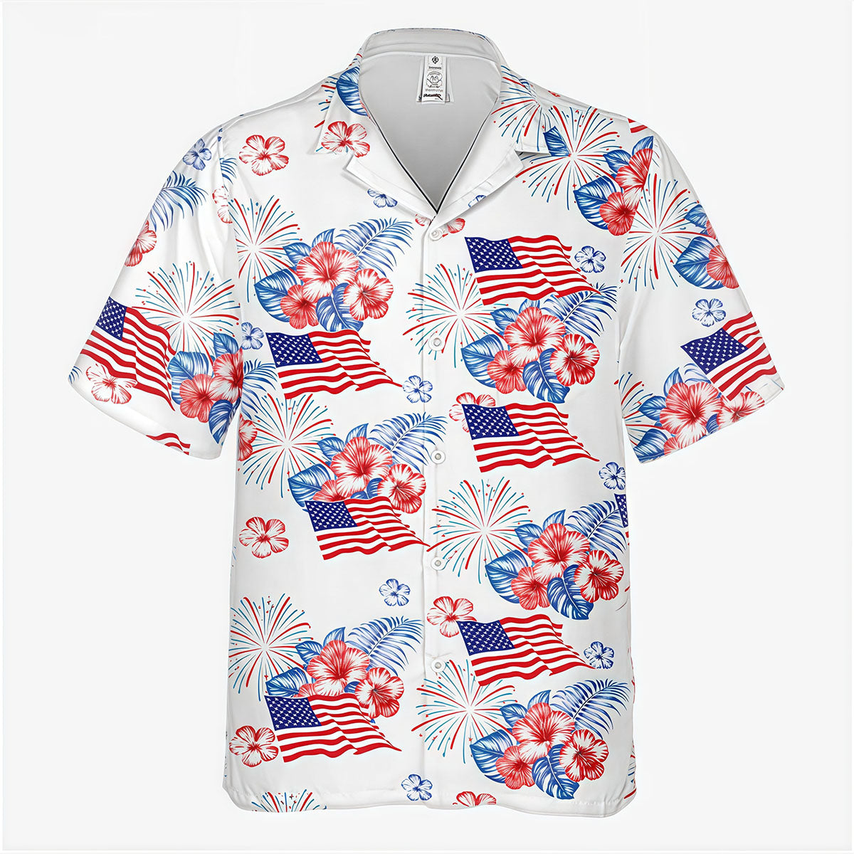 Patriotic Firework Hibiscus American Flag Summer Shirt