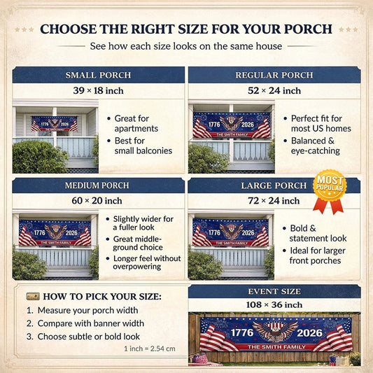Custom Horizontal Banner - Personalized America 250th Anniversary Gifts For Mom, Dad, Brother, Sister, Kids - Family Together Always