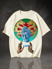 Chill" Double Dragon Buddha Graphic T-Shirt