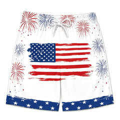 Vintage American Flag Black Tropical Leaf Aloha Swim Shorts