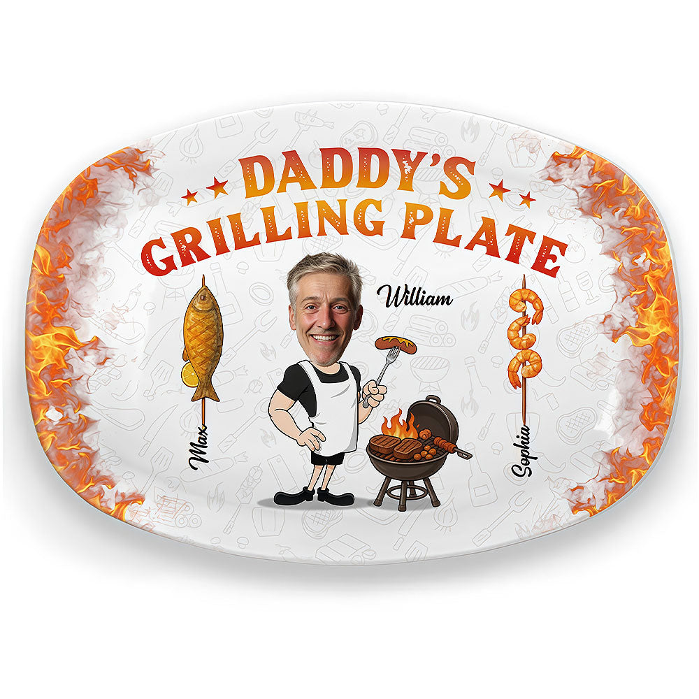 Custom Photo Platter - Personalized Father's Day Birthday Gifts For Dad, Grandpa - Dad In His Grilling Plate