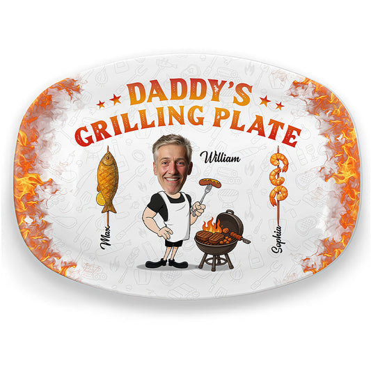 Custom Photo Platter - Personalized Father's Day Birthday Gifts For Dad, Grandpa - Dad In His Grilling Plate