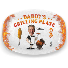 Custom Photo Platter - Personalized Father's Day Birthday Gifts For Dad, Grandpa - Dad In His Grilling Plate