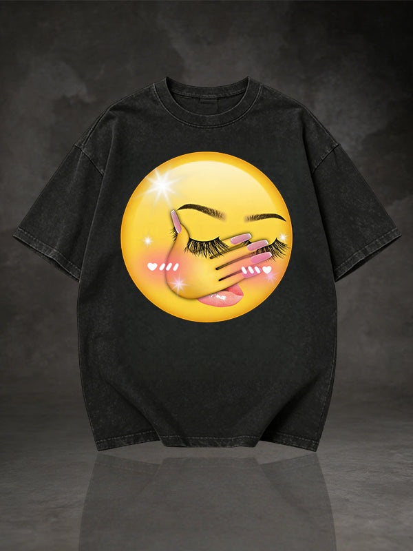 Men's Hands Covering Face Blushing Emoji Graphic Short Sleeve T-Shirt