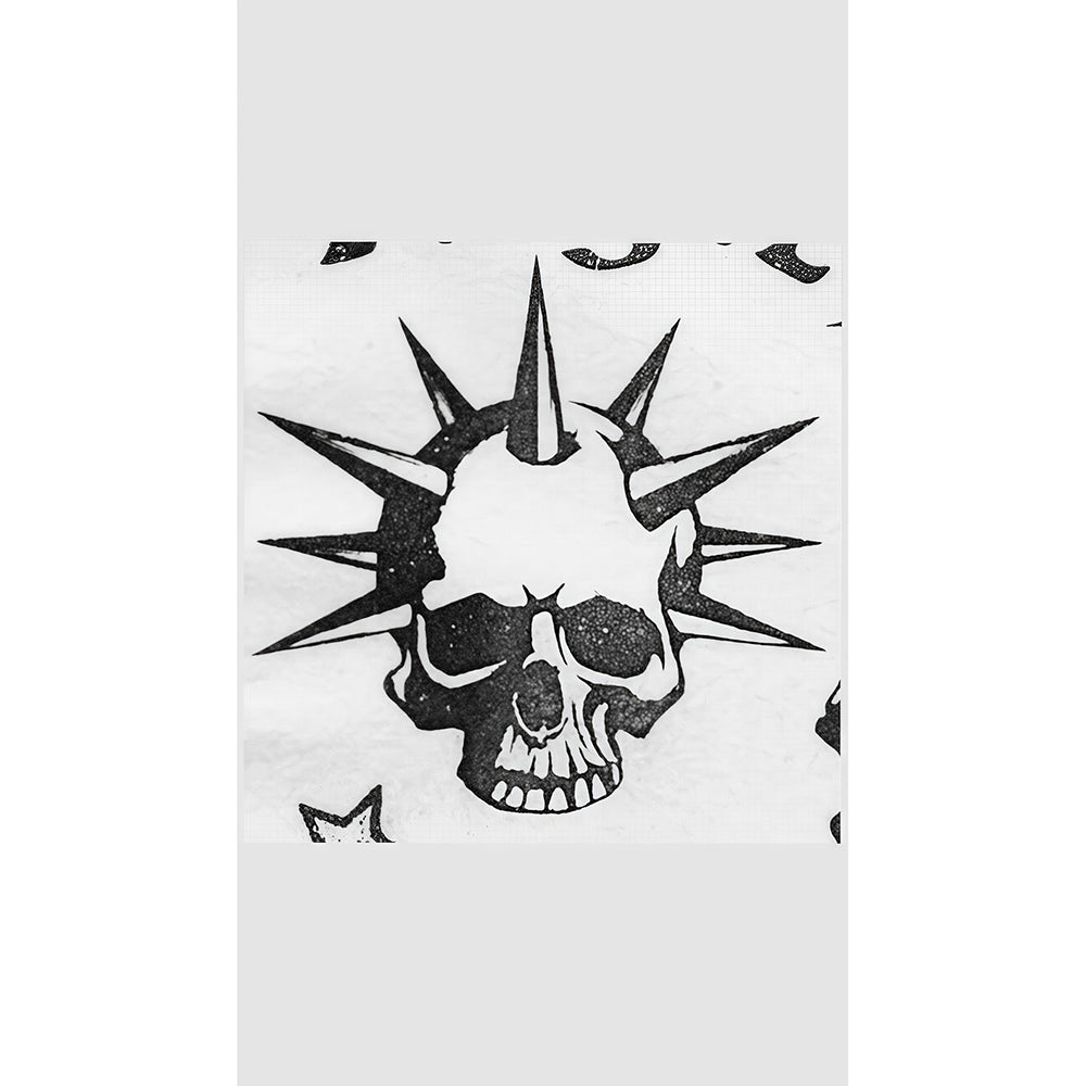 Punk Spiked Skull Black & White Doodle Art Towel