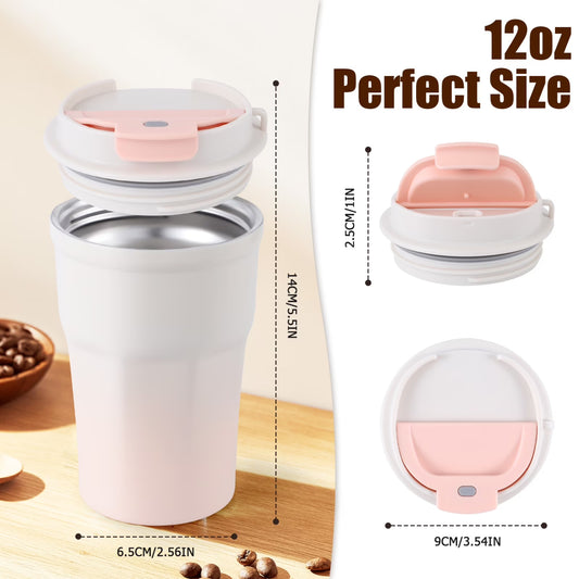 350ml Insulated Stainless Steel Coffee Cup - Leak-Proof Lid & Portable Strap, Reusable Travel Mug for Hot & Cold Drinks, Pastel Pink Gradient