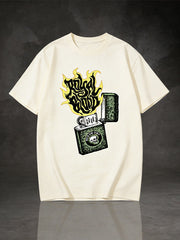 Vintage Flaming Lighter & Skull Graphic T-Shirt