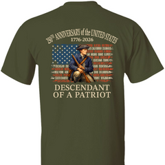 Custom Name Descendant of a Patriot Backside Shirt | Personalized 250 Years USA 1776–2026 T-Shirt