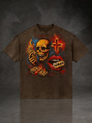 Gothic Skull & Red Lips Graphic Tee