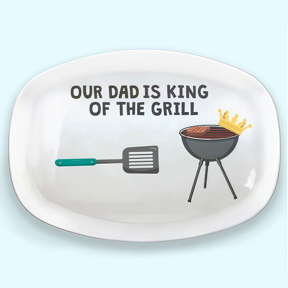 Dad Is King Of The Grill - Family Personalized Custom Platter - Father's Day, Birthday Gift For Dad