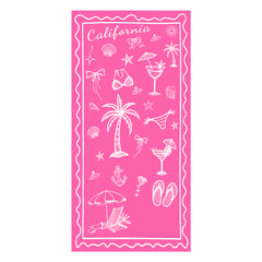 California Coastal Doodle Red & White Beach Towel