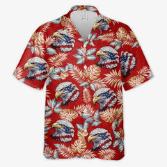 Red Background Bald Eagle Tropical Leaf Patriotic Hawaiian Shirt