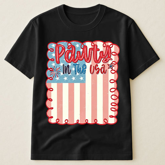 Party In The USA Retro Distressed American Flag Cute 4th Of July Patriotic T-Shirt