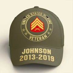 Custom US Marine Corps Veteran Rank & Service Years Baseball Cap