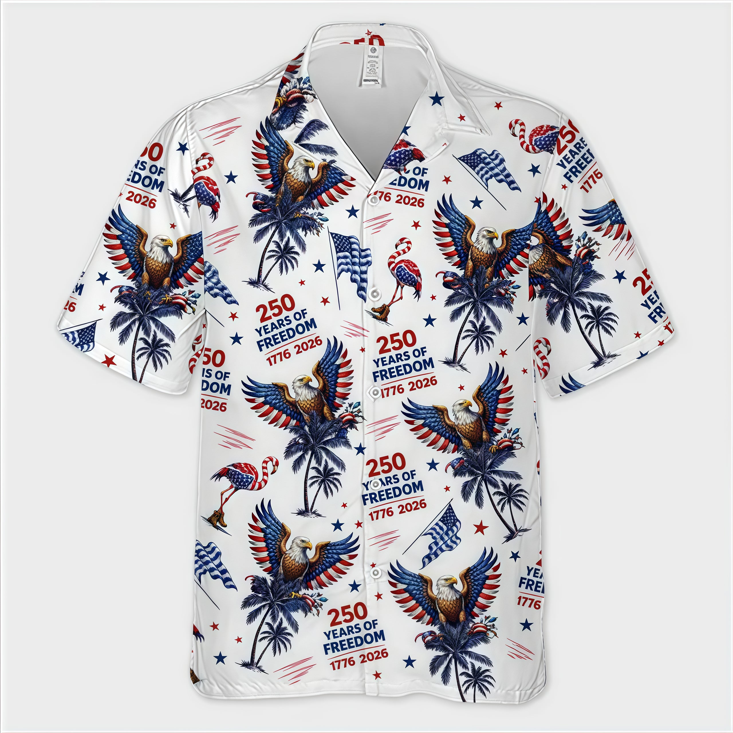 1776‑2026 250 Years of Freedom Eagle Flamingo Palm Tree Aloha Shirt