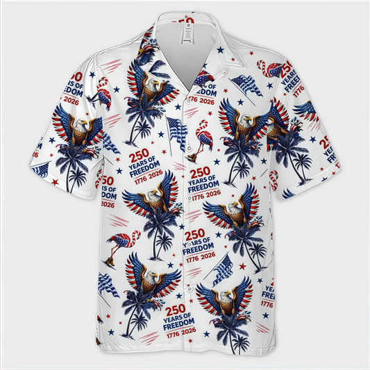 1776‑2026 250 Years of Freedom Eagle Flamingo Palm Tree Aloha Shirt