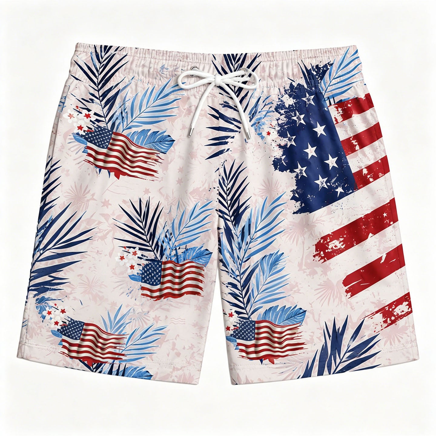 Vintage American Flag Tropical Palm Leaf Men's Swim Trunks