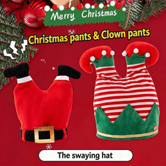 The Swaying Hat, Christmas Santa & Elf Clown Pants Hat, Funny Electric Wiggle Plush Hat, Xmas Party Novelty Costume Headwear, Holiday Photo Booth Prank Prop