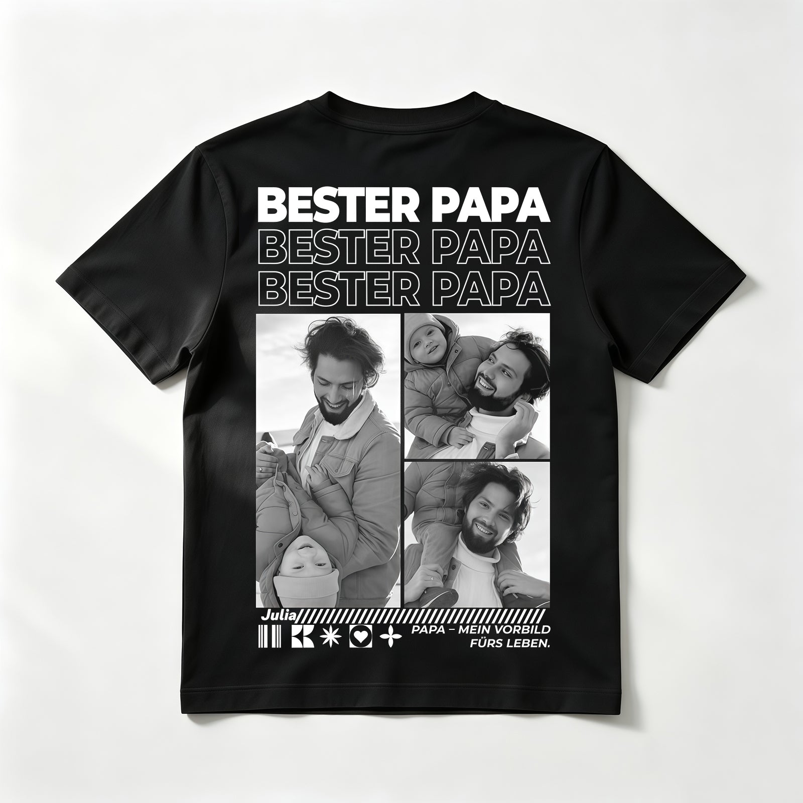 Custom "BESTER PAPA" T-Shirt – Personalized Multi-Photo Grid Tee – Unique DIY Father's Day Gift for Dads