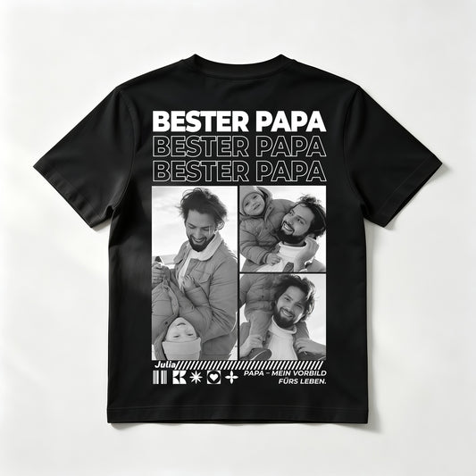 Custom "BESTER PAPA" T-Shirt – Personalized Multi-Photo Grid Tee – Unique DIY Father's Day Gift for Dads