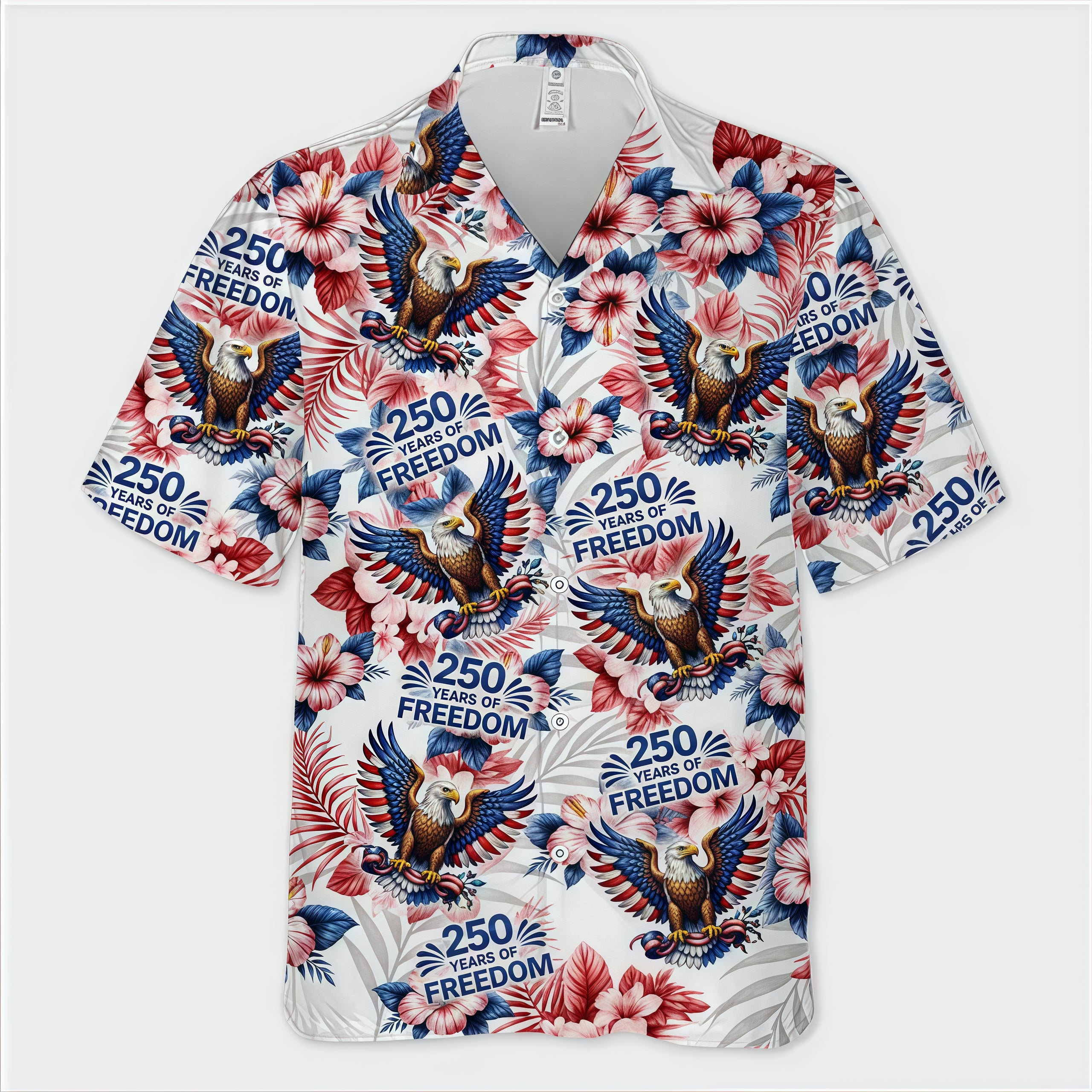 USA 250 Years of Freedom Bald Eagle Tropical Floral Hawaiian Shirt