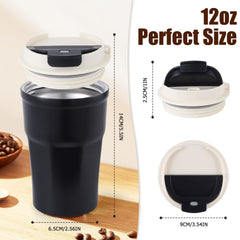 Stainless Steel Insulated Coffee Tumbler with Flip Lid & Carry Strap, 350ml Leakproof Travel Mug for Office, Camping & Commute, Matte Black