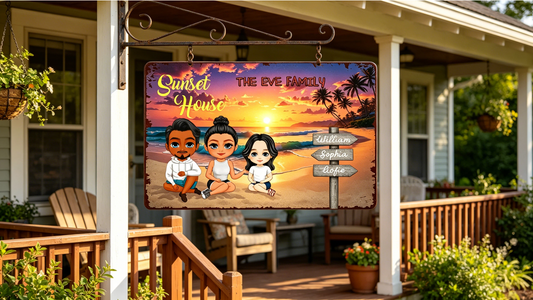 Custom Sunset House Family Portrait Personalized Vintage Metal Wall Sign