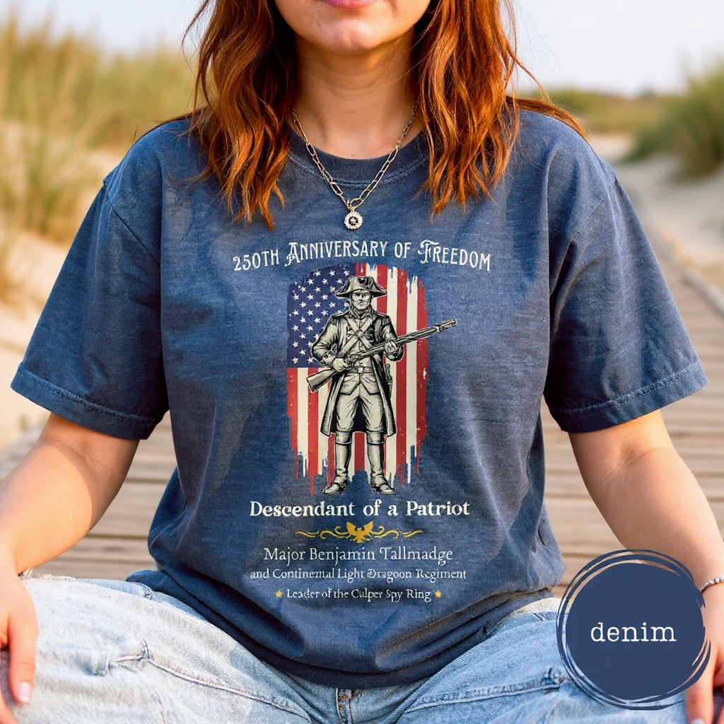 Custom Descendant of a Patriot Shirt, Vintage American Flag Graphic on Comfort Colors Tee, Revolutionary War Heritage TShirt, 250th Birthday