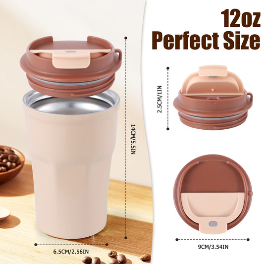 350ml Double Wall Vacuum Insulated Coffee Cup - BPA-Free Leakproof Lid & Strap, Reusable Thermal Mug for Hot/Cold Beverages, Neutral Beige