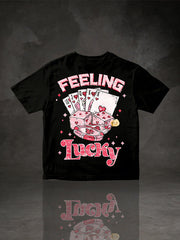 "FEELING Lucky" Heart Poker & Pink Dice Graphic T-Shirt