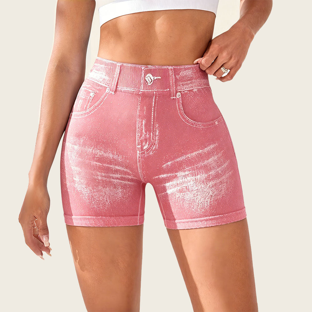 Jeans-like seamless fitness cycling shorts, personalized with your name, suitable for both gym and casual occasions