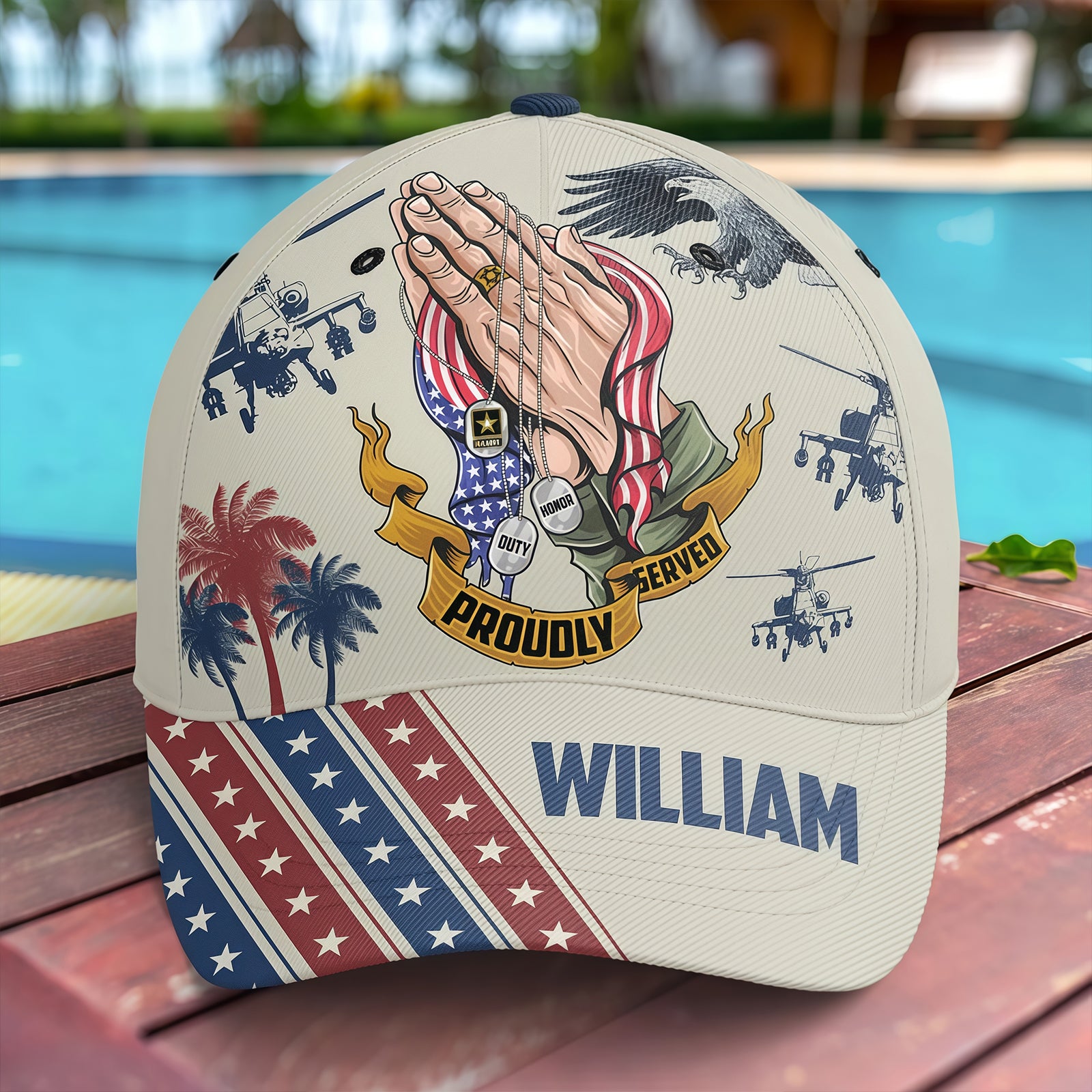 Personalized Veteran "Proudly Served" Name & Rank Baseball Cap