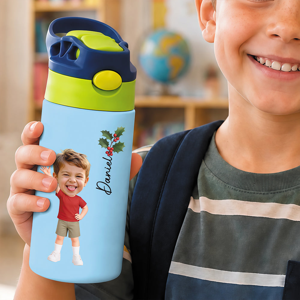 Custom Photo Kids Insulated Water Bottle - Personalized Back To School Gifts For Kids - Ready Set Shine