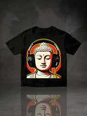 Vintage Buddha with Headphones Graphic T-Shirt