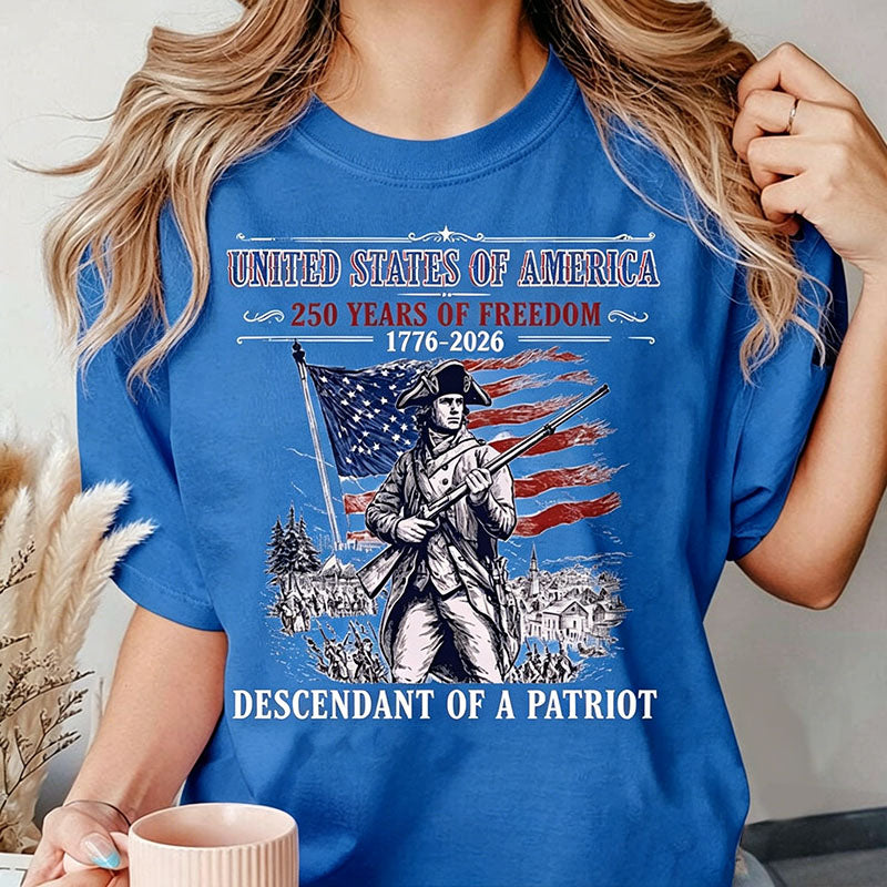 Custom Descendant of a Patriot Shirt, Personalized Revolutionary War Ancestry Tee, 1776-2026 USA 250th Anniversary, Genealogy Heritage Gift