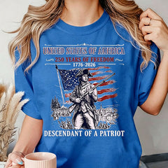 Custom Descendant of a Patriot Shirt, Personalized Revolutionary War Ancestry Tee, 1776-2026 USA 250th Anniversary, Genealogy Heritage Gift