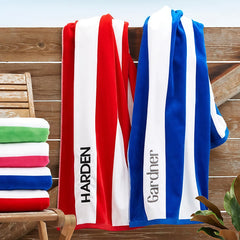 Embroidered Cabana Stripe Beach Towel- Red