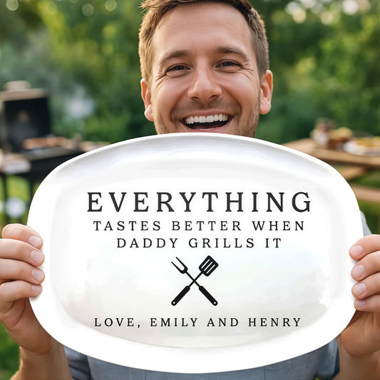 Custom Platter - Personalized Father's Day Birthday Gifts For Dad, Grandpa - Grill Master At Work