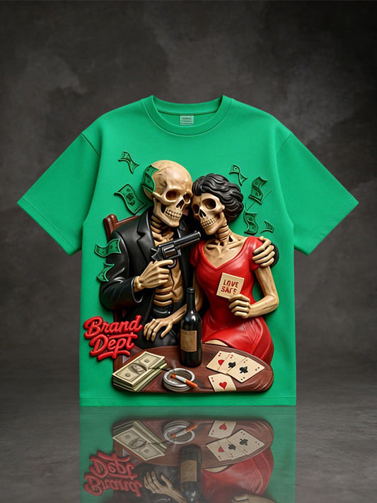 Vintage Skeleton Couple Graphic T-Shirt