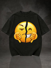 Men's Split Emoji Angry & Smiling Graphic Short Sleeve T-Shirt
