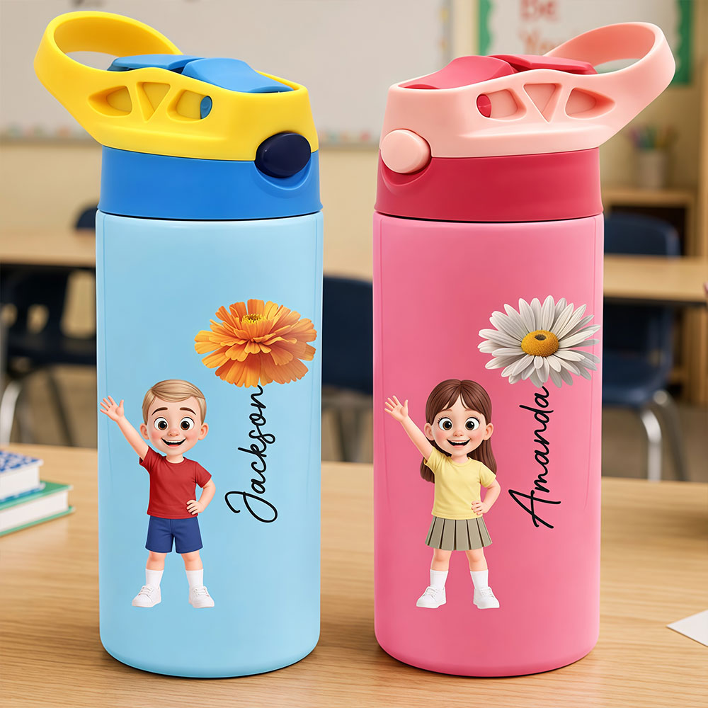 Custom Kids Insulated Water Bottle - Personalized Back To School Gifts For Kids - New Year New Adventures