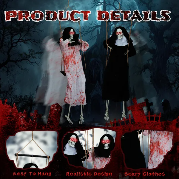 2 pack 3 ft hanging grim reaper ghosts - product photo 5 of 6