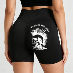 Custom Name Black High Waist Yoga Shorts – Personalized "Protect This Butt" Mohawk Skull Graphic Activewear