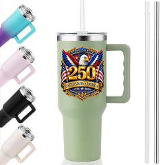 40oz Insulated Tumbler | USA 250th Anniversary Bald Eagle Golden Badge 1776-2026 Patriotic Large Capacity Travel Water Cup