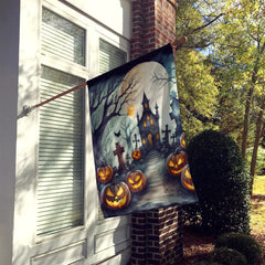 graveyard halloween house flag 28 x 40 inch double sided sleeve pole - product photo 2 of 8