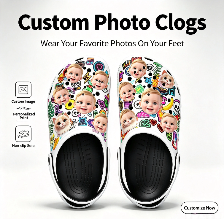 A variety of printed beach shoes with custom-designed shoe uppers