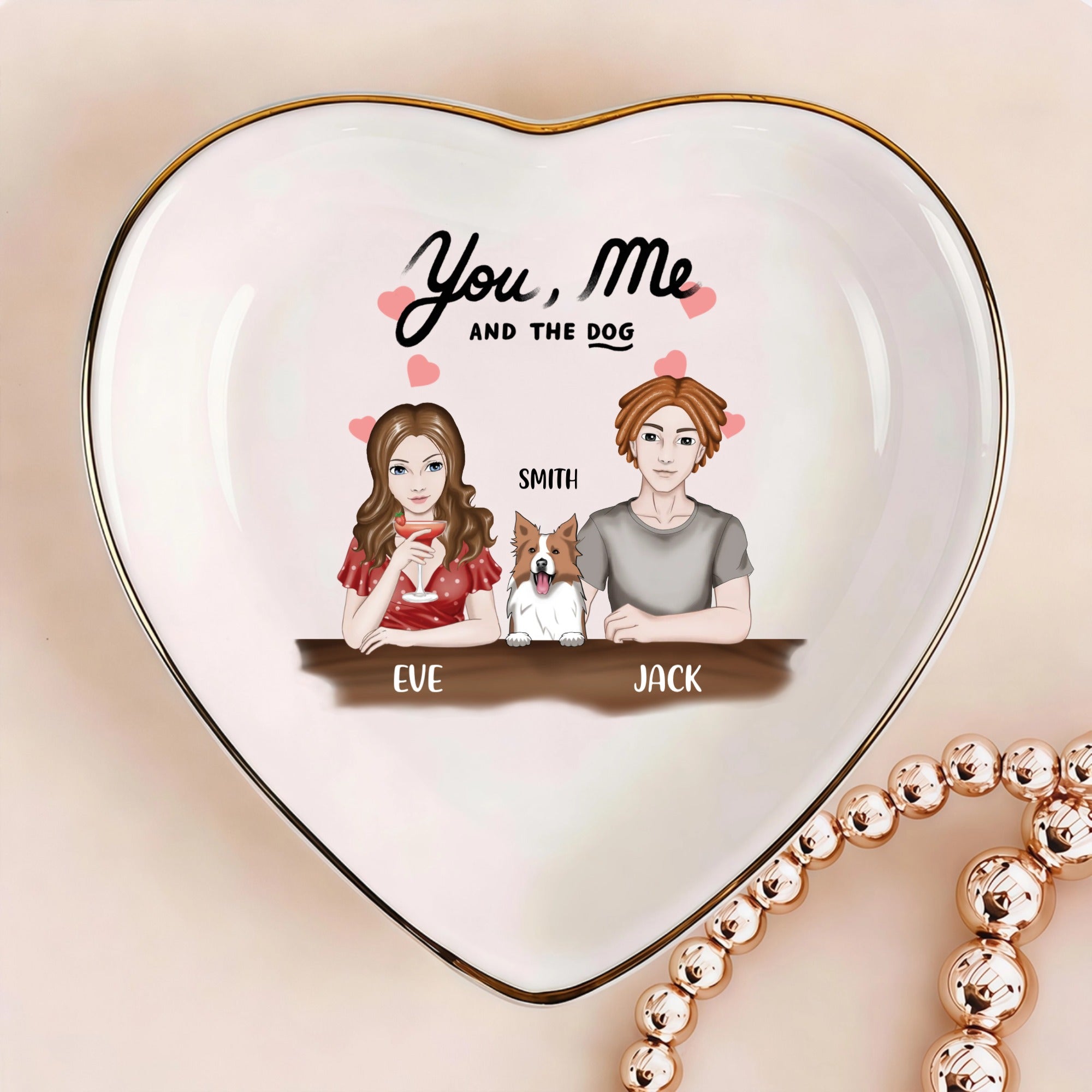 Custom You, me, and the dogs Personalized Heart-Shaped Jewelry Tray