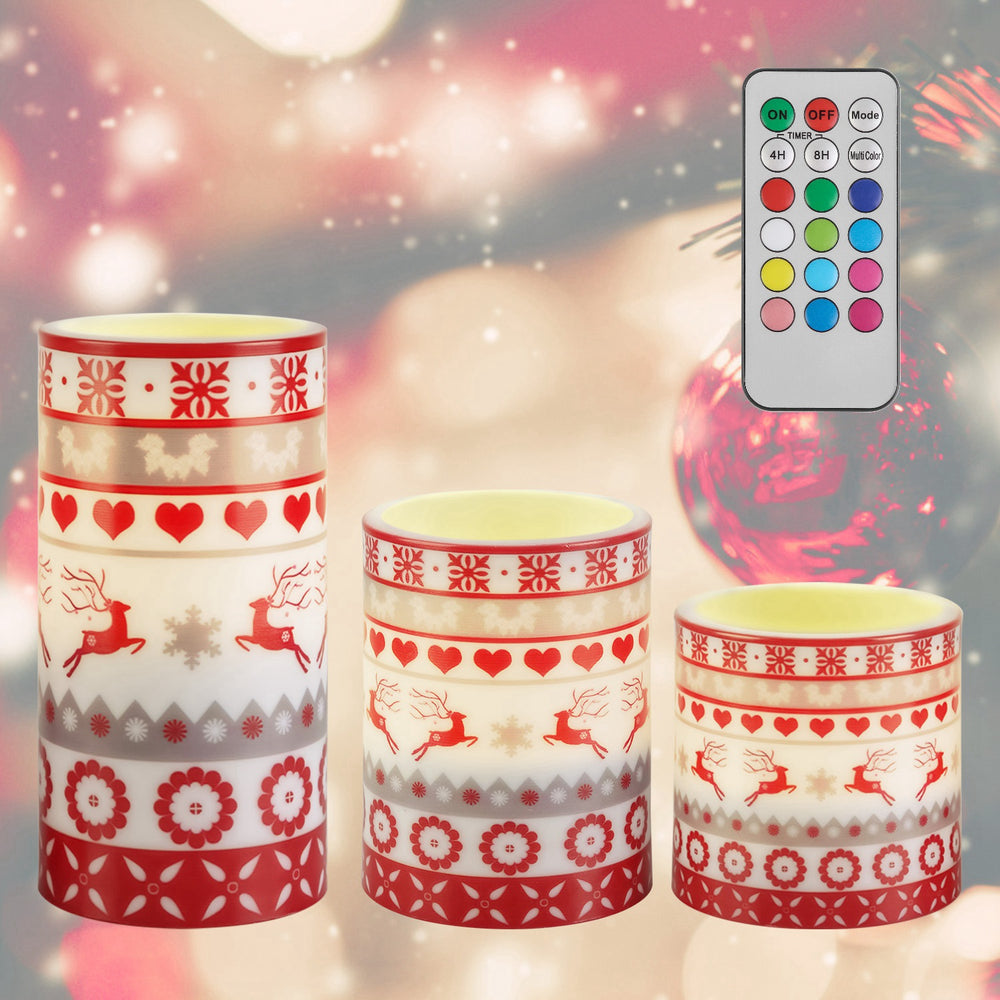 3Pack Christmas Flameless LED Candles Deer Flickering Candle Lights Pi